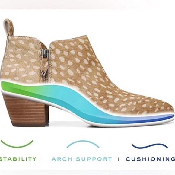 NWOT Vionic Leather or Haircalf Deer Print Real Fur Zip Ankle Boots Cecily Tan - Picture 3 of 13